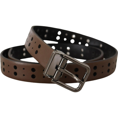 Dolce & Gabbana Dark Brown Perforated Leather Metal Belt