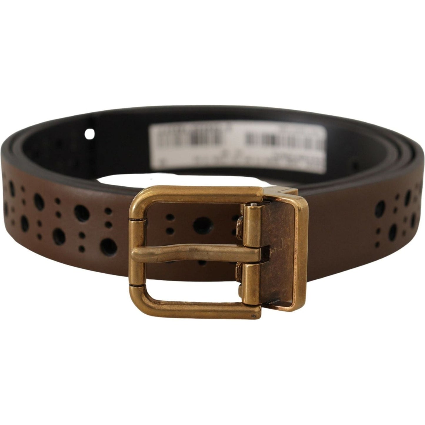 Dolce & Gabbana Brown Leather Perforated Crown Belt