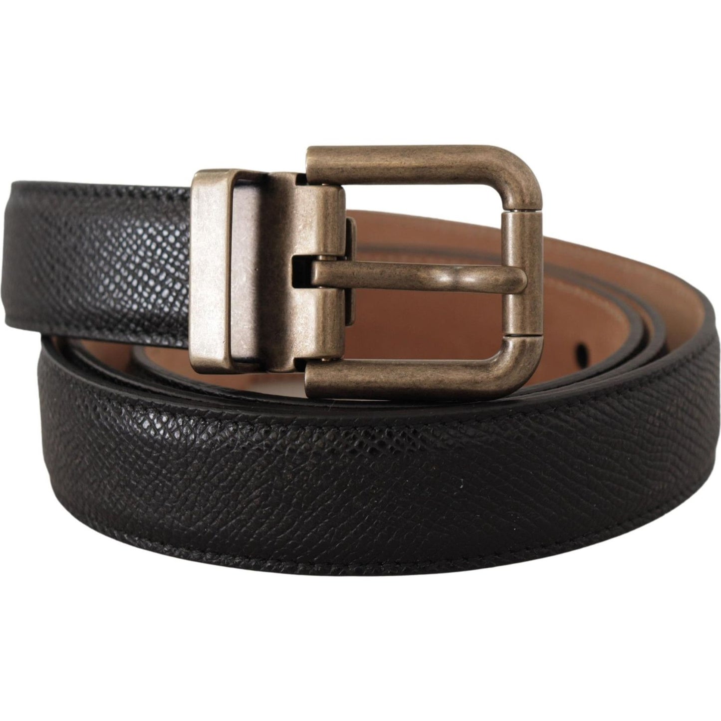 Dolce & Gabbana Elegant Black Leather Belt with Vintage Metal Buckle Dolce & Gabbana