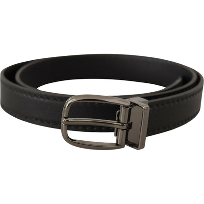 Dolce & Gabbana Black Leather Metal Logo Buckle Belt