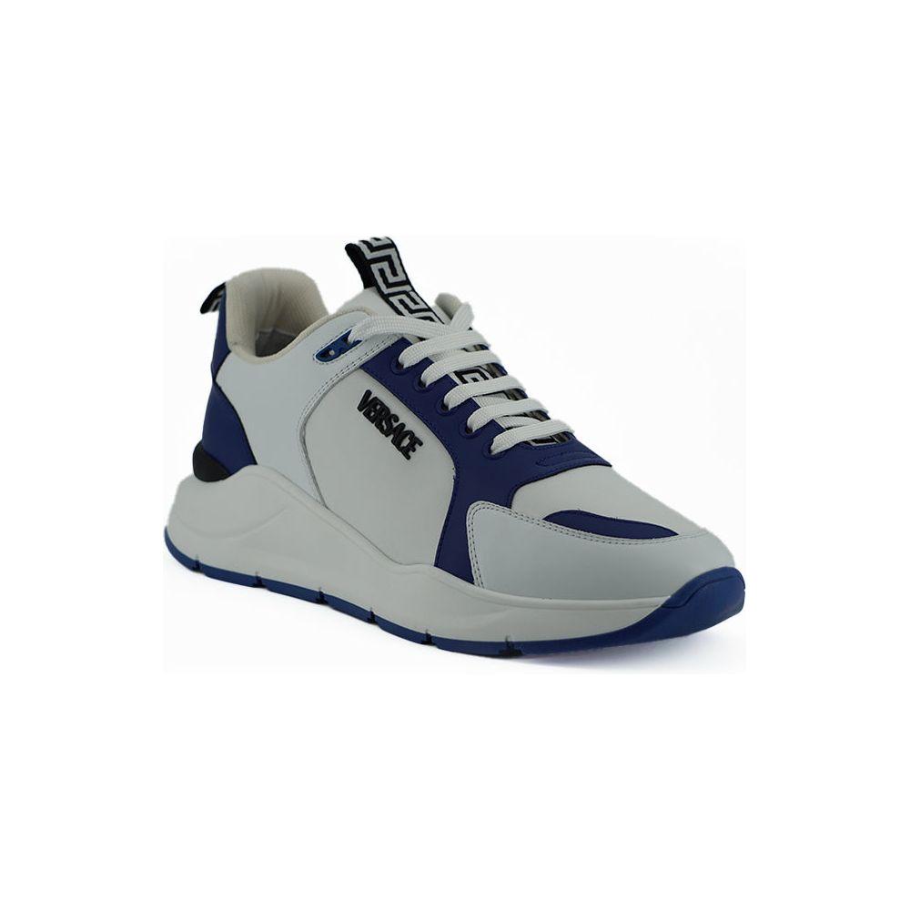 Versace Elegant Blue and White Leather Sneakers Versace