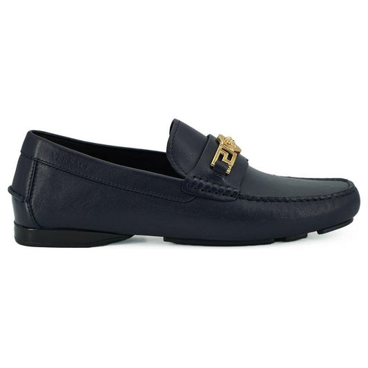 Versace Elegant Navy Blue Calf Leather Loafers Versace