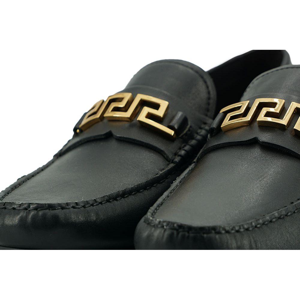 Versace Black Calf Leather Loafers Shoes