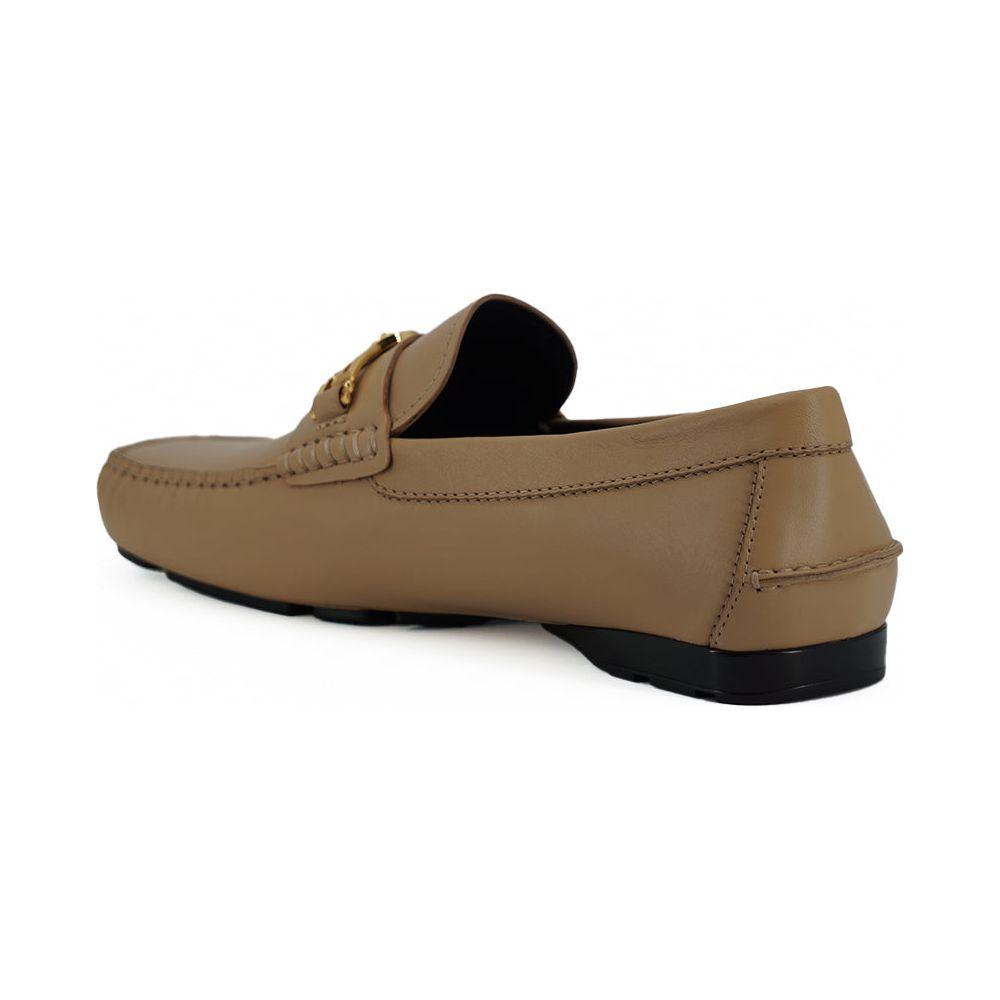 Versace Beige Calf Leather Loafers Shoes