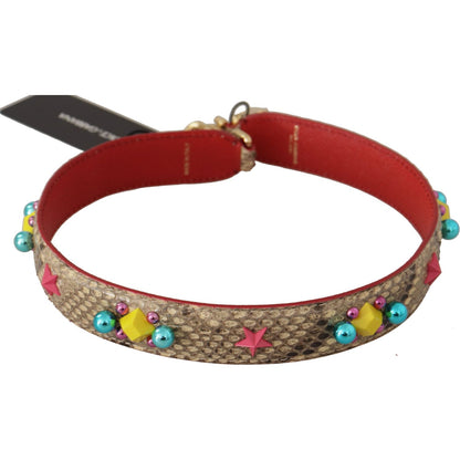 Dolce & Gabbana Beige Python Leather Crystals Shoulder Strap
