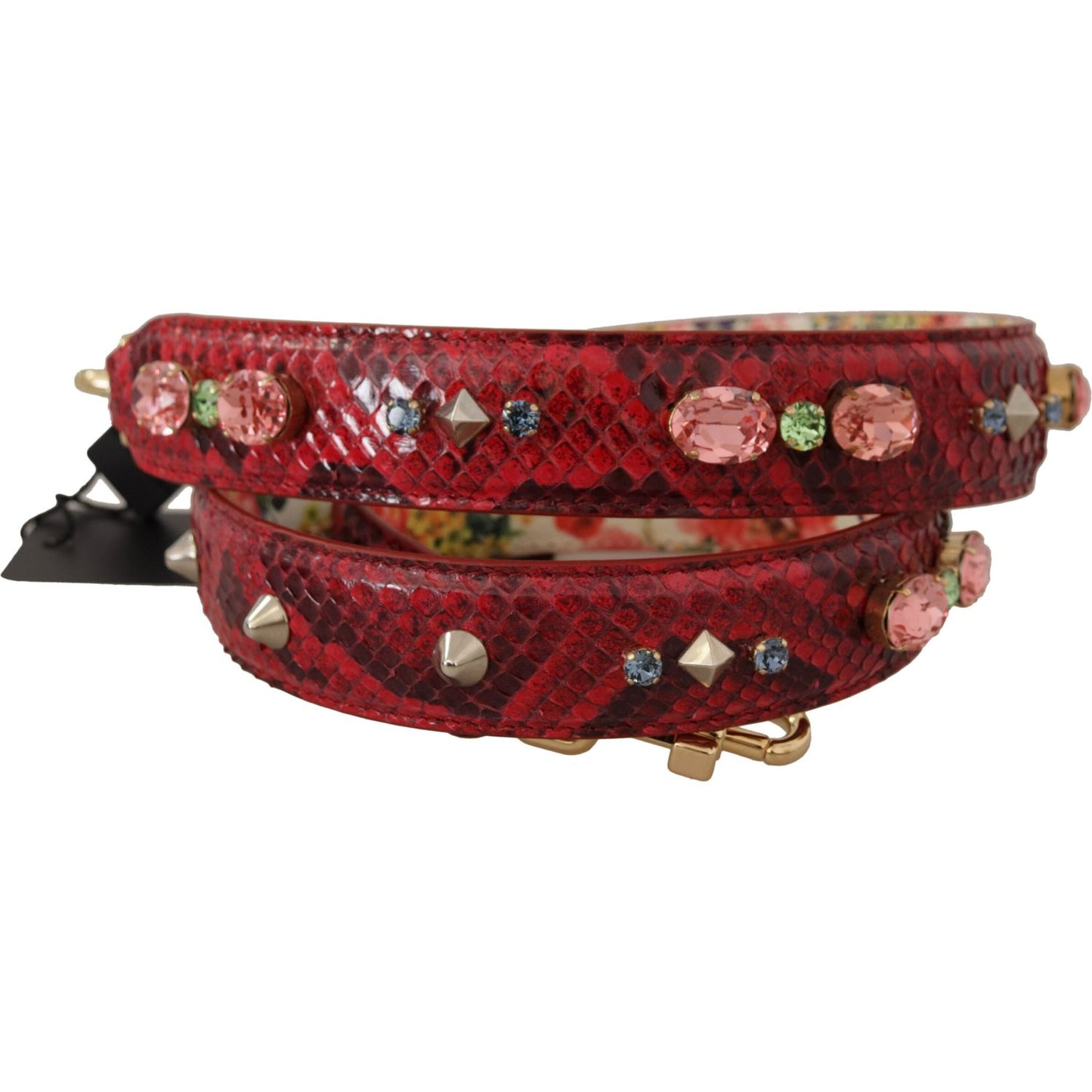 Dolce & Gabbana Red Exotic Leather Crystals Reversible Shoulder Strap
