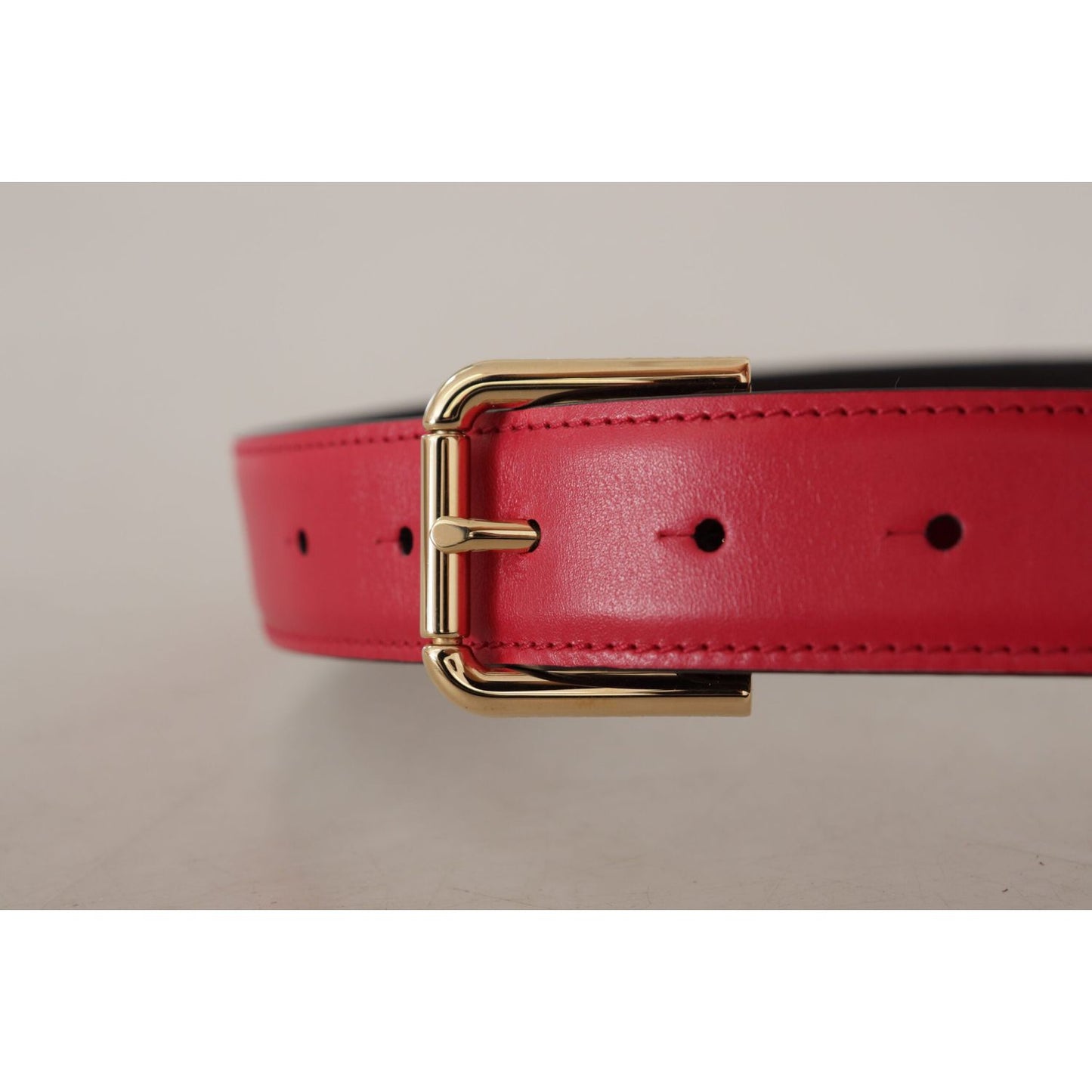Dolce & Gabbana Red Calf Leather Gold Tone Logo Metal Buckle Belt