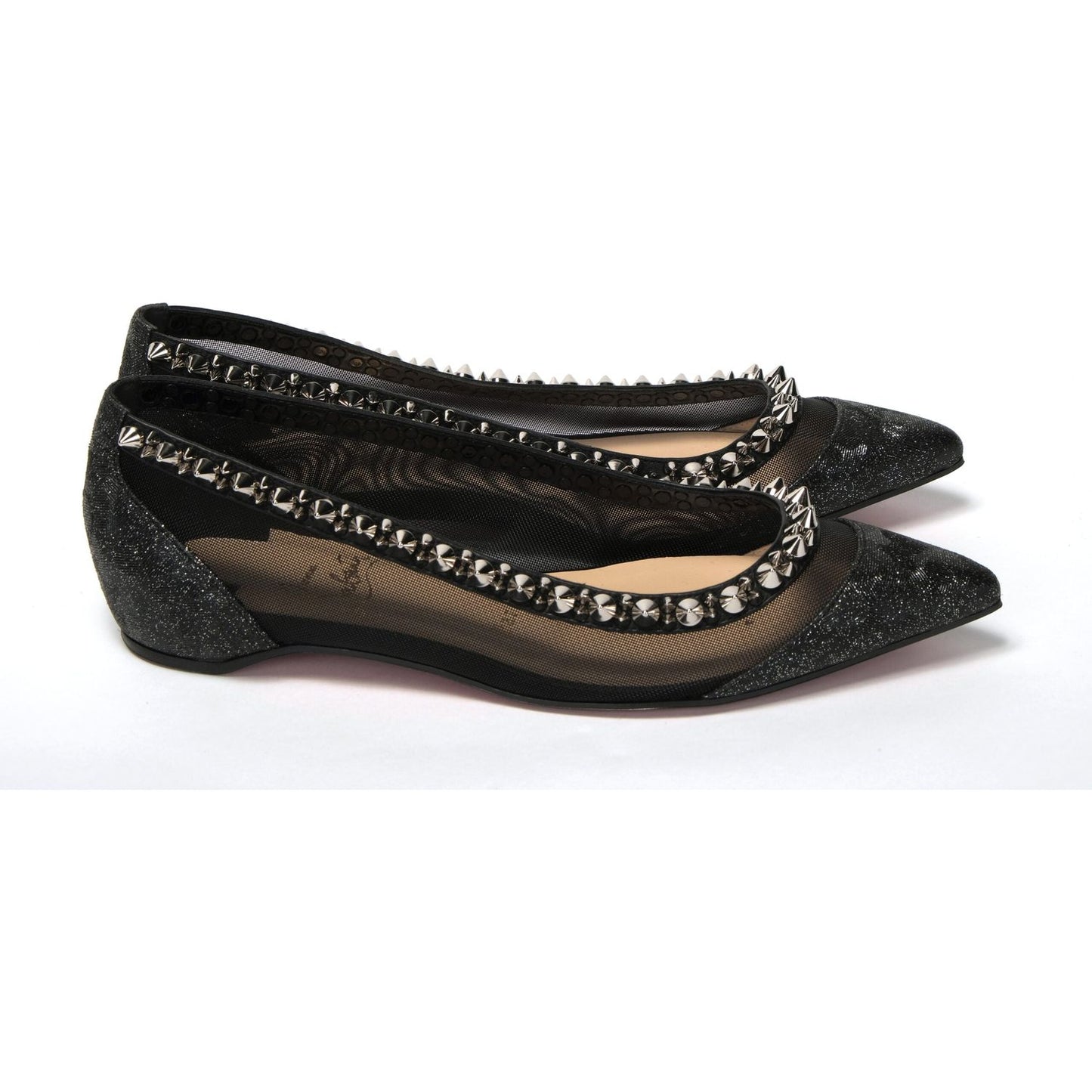 Christian Louboutin Black Silver Flat Point Toe Shoe Christian Louboutin