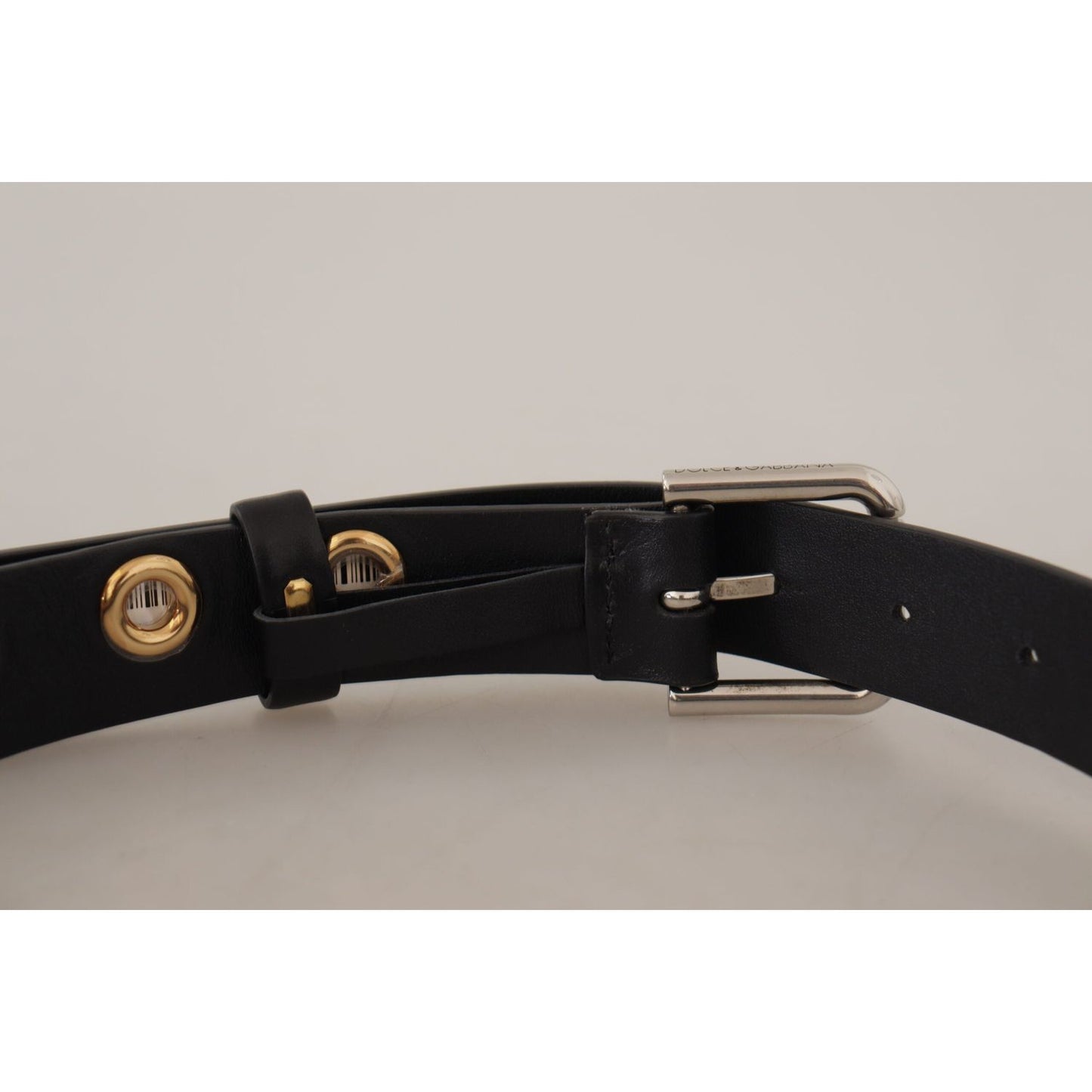 Dolce & Gabbana Chic Black Leather Belt with Engraved Buckle Dolce & Gabbana