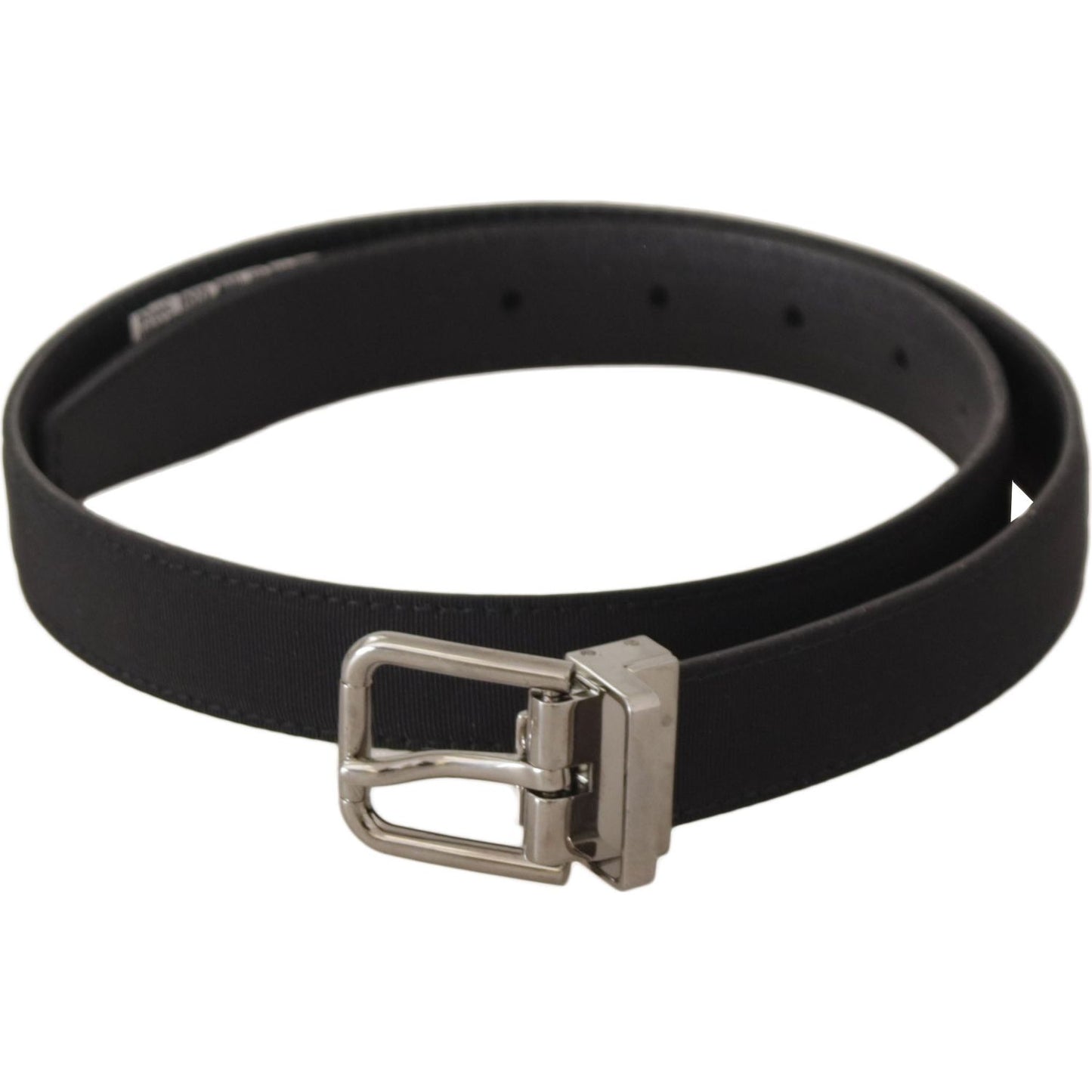 Dolce & Gabbana Black Canvas Leather Silver Tone Metal Buckle Belt