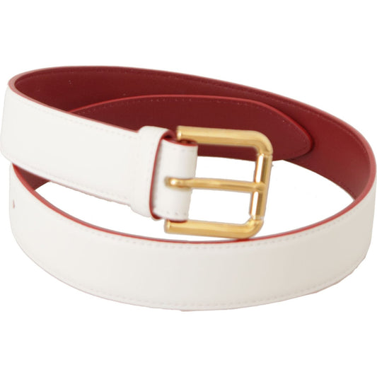 Dolce & Gabbana Elegant White Leather Belt with Engraved Buckle Dolce & Gabbana