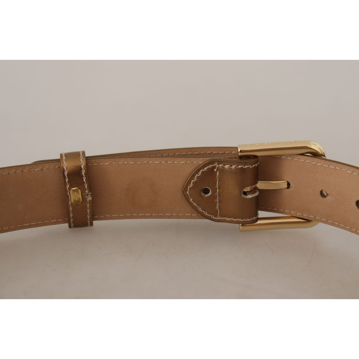 Dolce & Gabbana Elegant Bronze Leather Belt with Logo Buckle Dolce & Gabbana