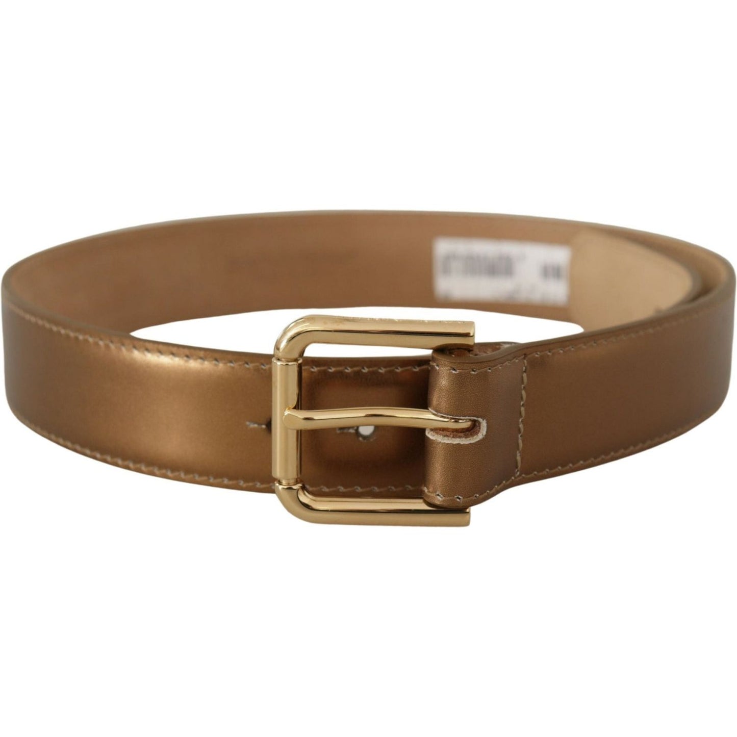 Dolce & Gabbana Bronze Leather Belt with Gold-Toned Buckle Dolce & Gabbana