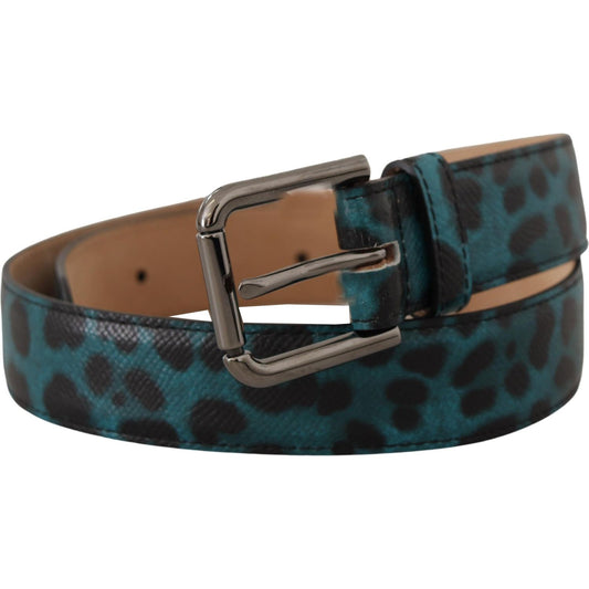 Dolce & Gabbana Engraved Logo Leather Belt in Blue Green Dolce & Gabbana