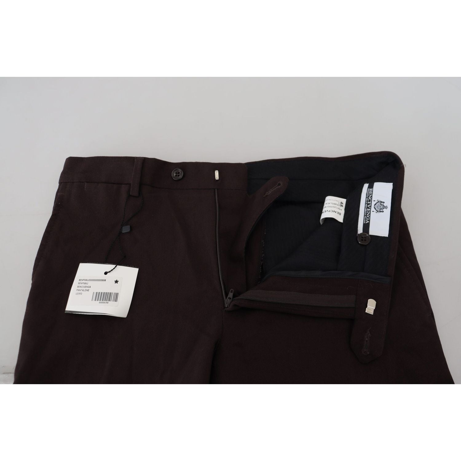 BENCIVENGA Brown Cotton Tapered Formal Men Pants