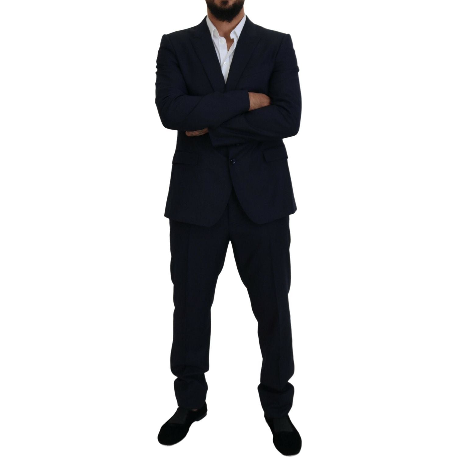 优雅蓝色马提尼羊毛丝混纺西装