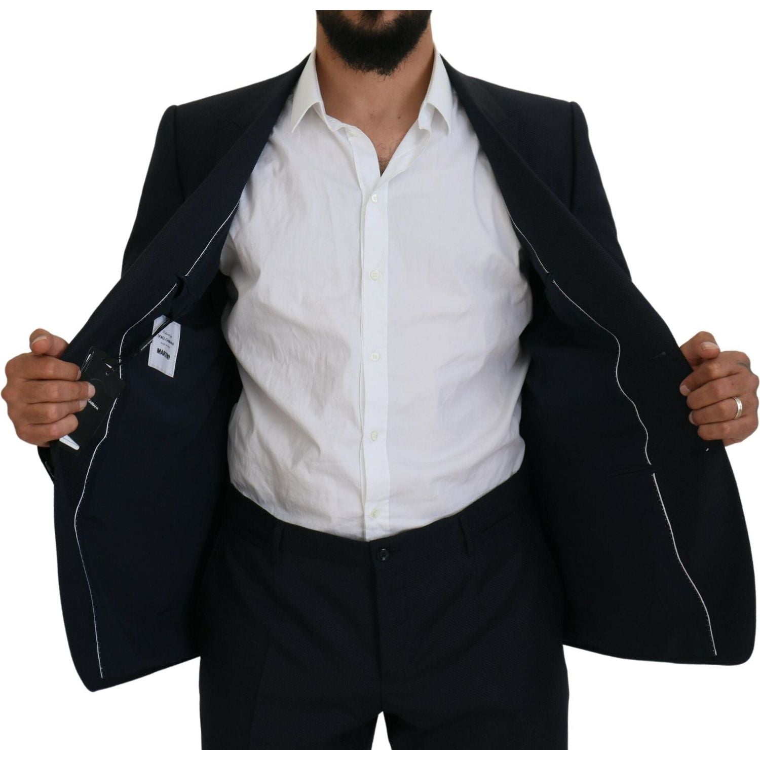 优雅蓝色马提尼羊毛丝混纺西装