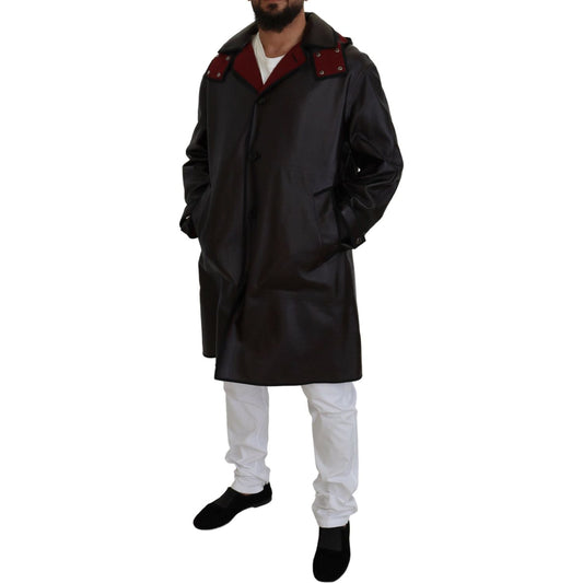 Dolce & Gabbana Elegant Hooded Parka Coat in Black and Bordeaux Dolce & Gabbana