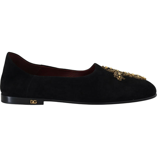 Dolce & Gabbana Black Gold Crystal Sequined Loafers Dolce & Gabbana