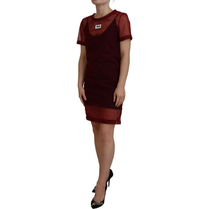 Dolce & Gabbana Maroon Nylon Two Layer Shift Mini Dress