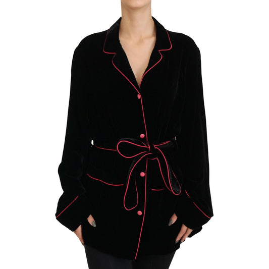 Dolce & Gabbana Elegant Black Silk-Blend Jacket with Waist Belt Dolce & Gabbana