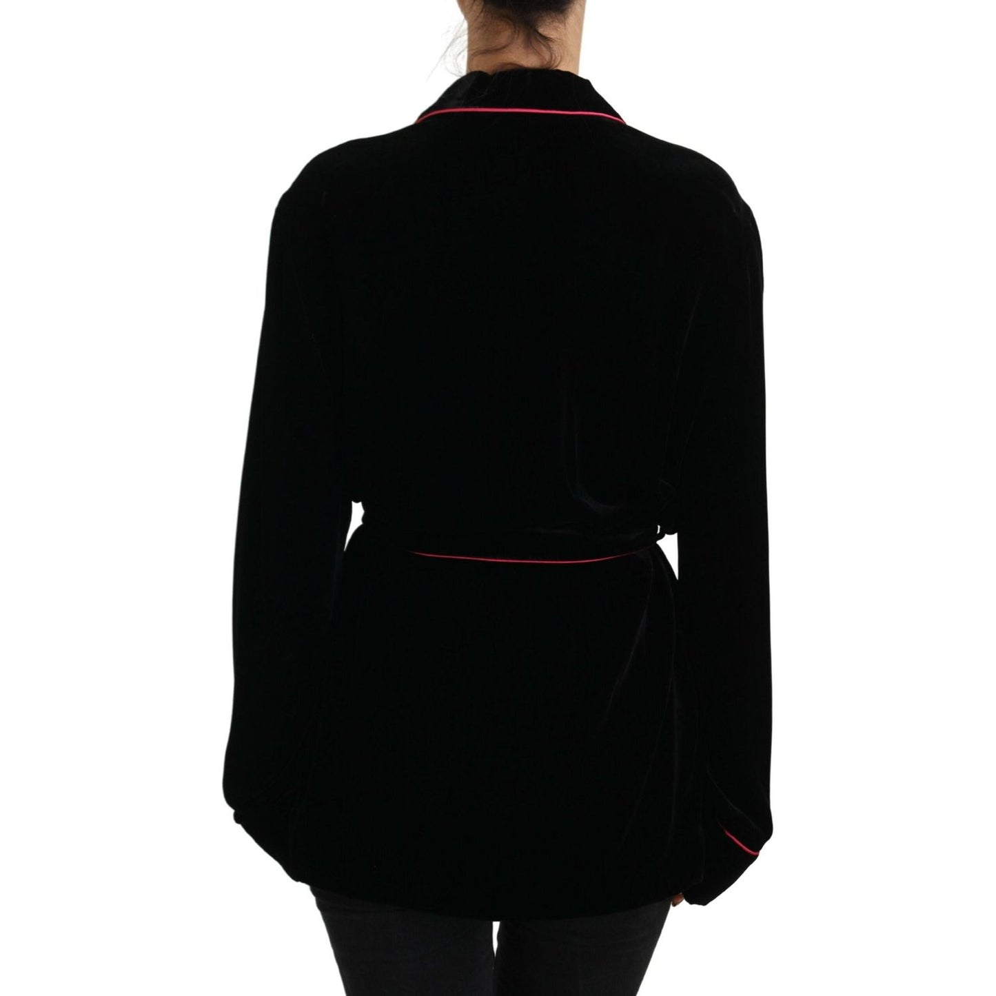 Dolce & Gabbana Elegant Black Silk-Blend Jacket with Waist Belt Dolce & Gabbana