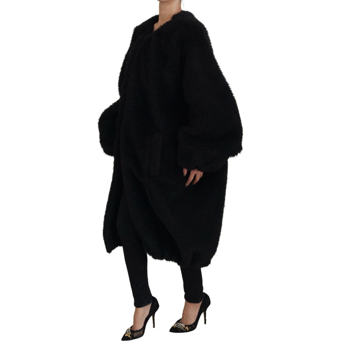 Dolce & Gabbana Black Cashmere Blend Faux Fur Coat Jacket