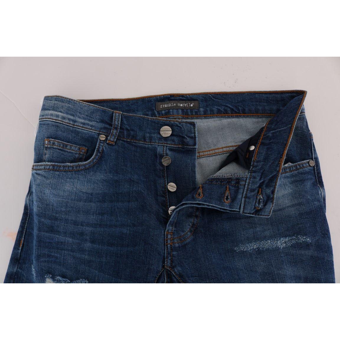 Frankie Morello Chic Slim Fit Blue Distressed Jeans Frankie Morello