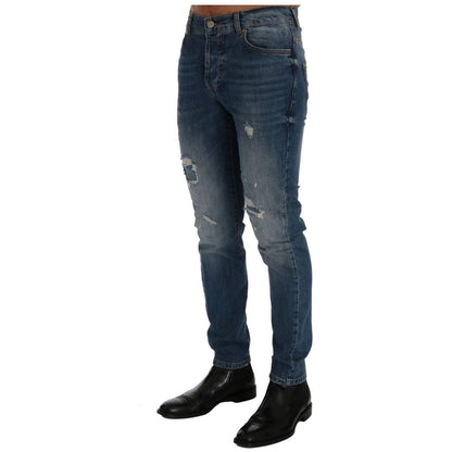 Frankie Morello Blue Wash Torn Dunfermile Slim Fit Jeans