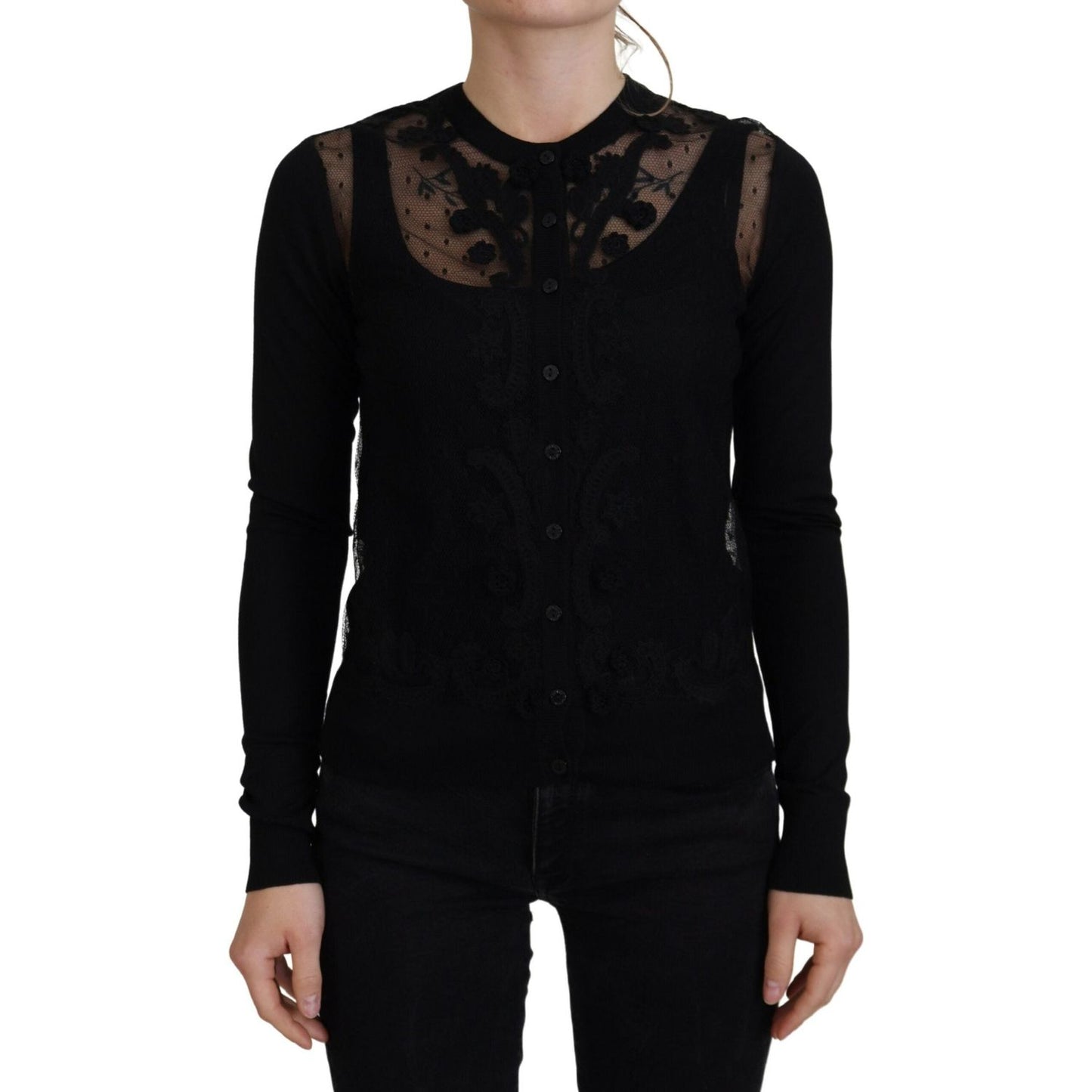 Dolce & Gabbana Elegant Black Floral Lace Cardigan Sweater Dolce & Gabbana