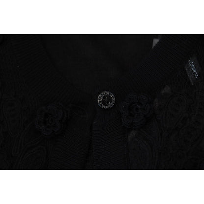 Dolce & Gabbana Black Floral Lace Button Cardigan Sweater