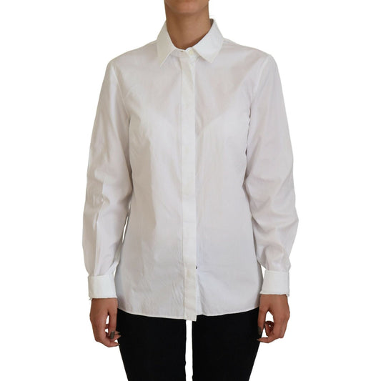 Dolce & Gabbana White Cotton Collared Long Sleeves Formal Top