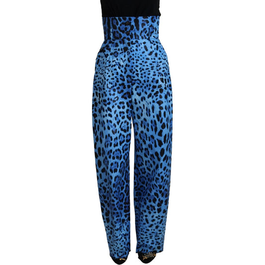 Dolce & Gabbana Blue Leopard Print High Waist Pants