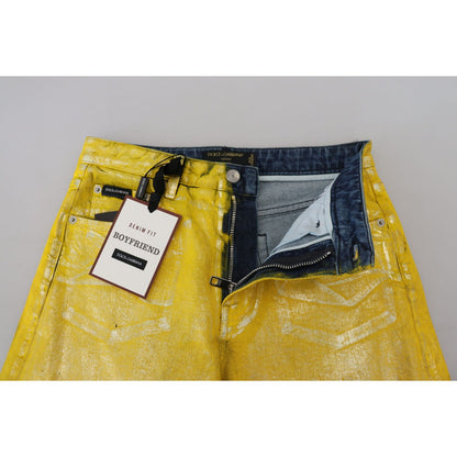Dolce & Gabbana Yellow Leopard Cotton Straight Denim Jeans
