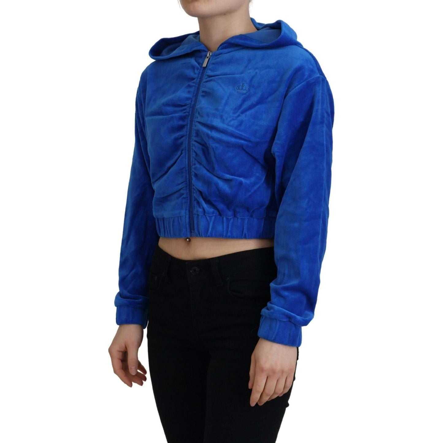 Juicy Couture Blue Cotton Full Zip Cropped Hooded Sweatshirt Sweater