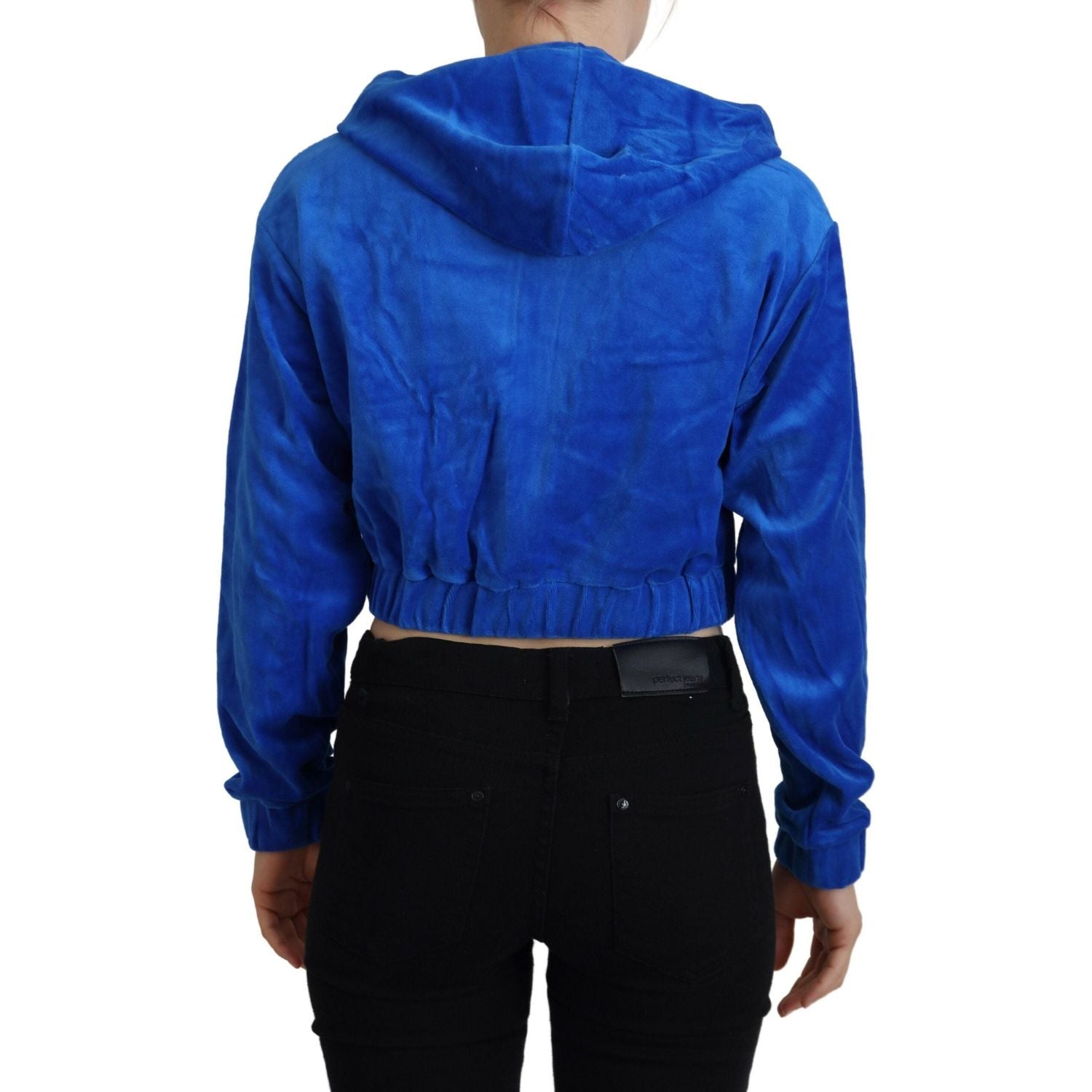 Juicy Couture Blue Cotton Full Zip Cropped Hooded Sweatshirt Sweater