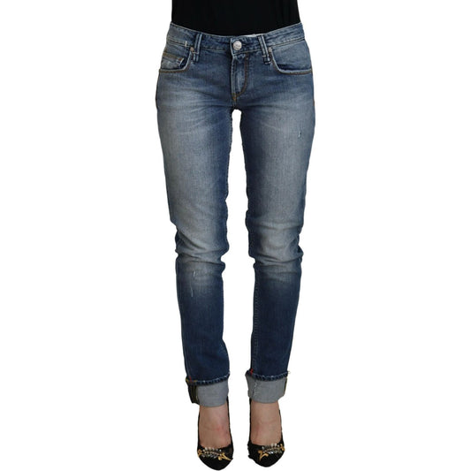 Acht Blue Washed Cotton Low Waist Women Casual Jeans