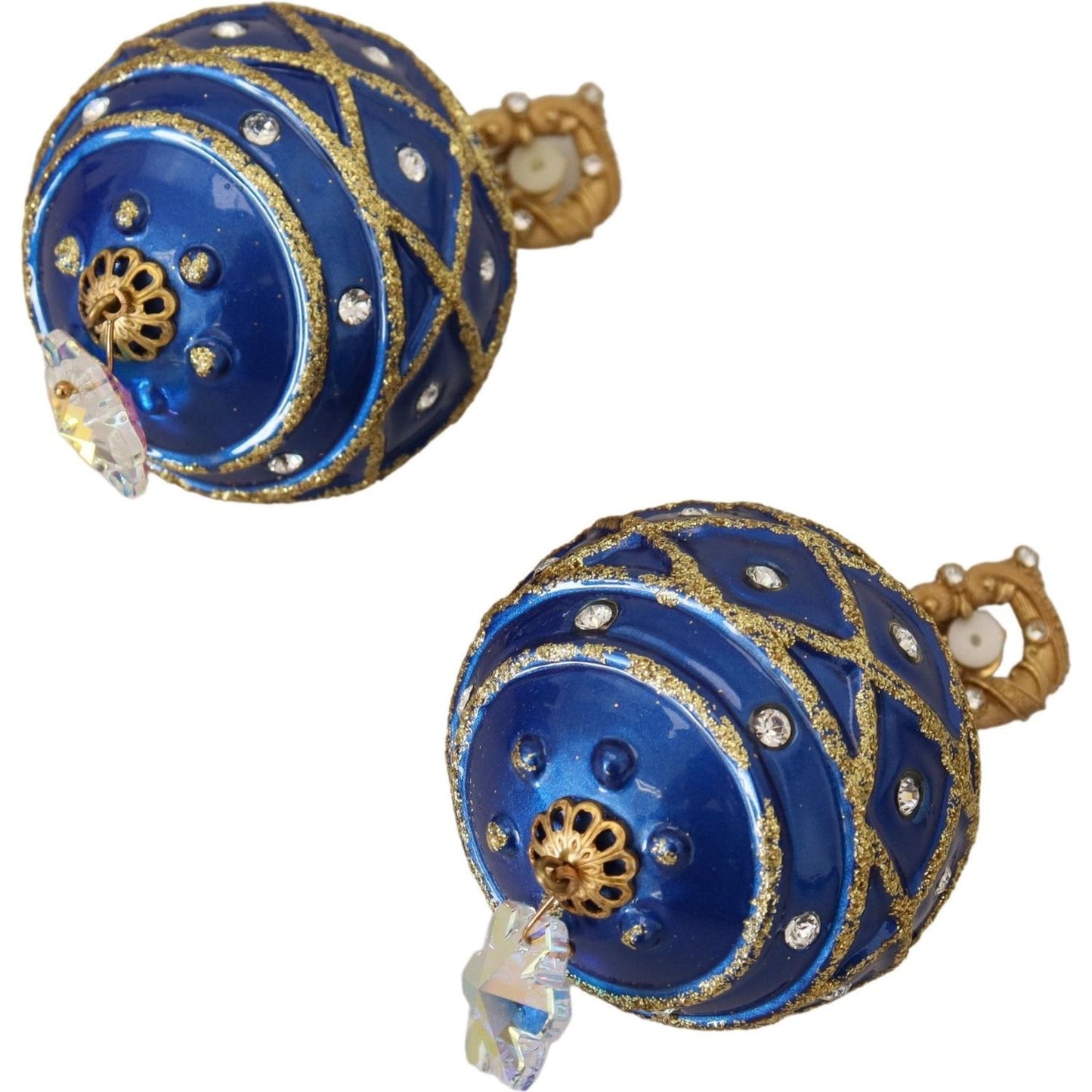 Dolce & Gabbana Gold Brass Blue Dangle Ball Crystal Clip On Earrings
