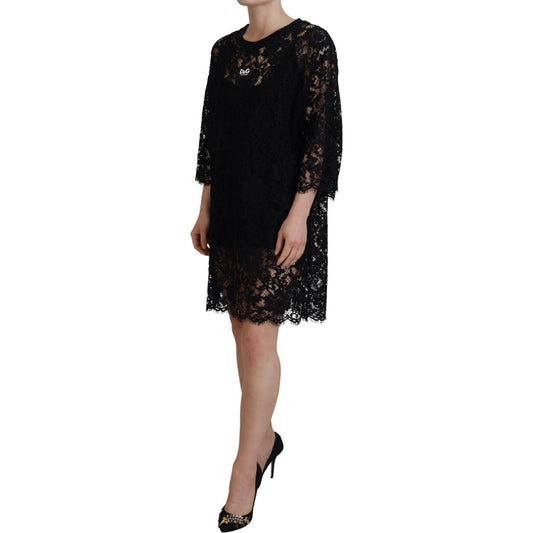 Dolce & Gabbana Elegant Black Floral Lace Shift Dress Dolce & Gabbana