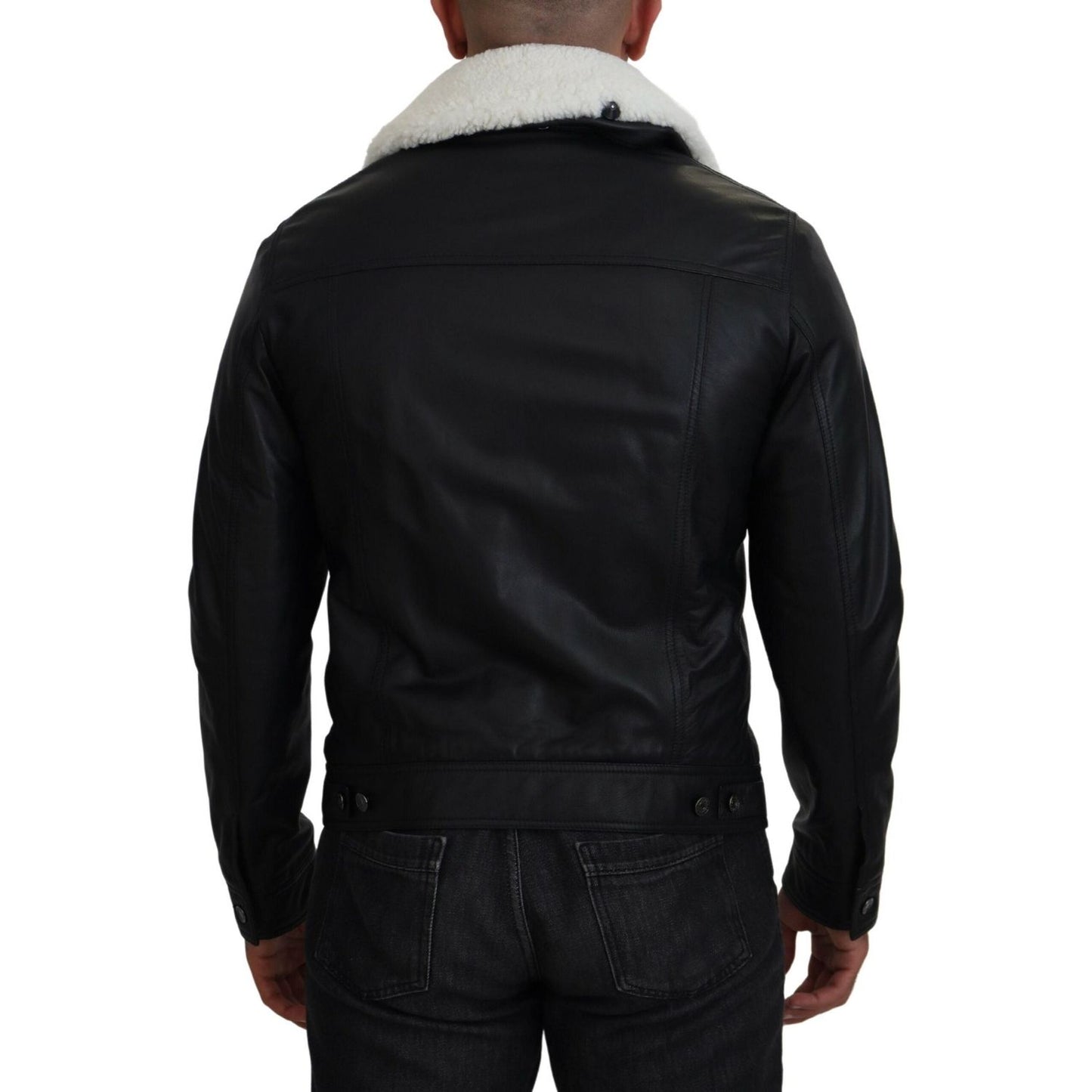 Dolce & Gabbana Elegant Black Leather Bomber Jacket Dolce & Gabbana