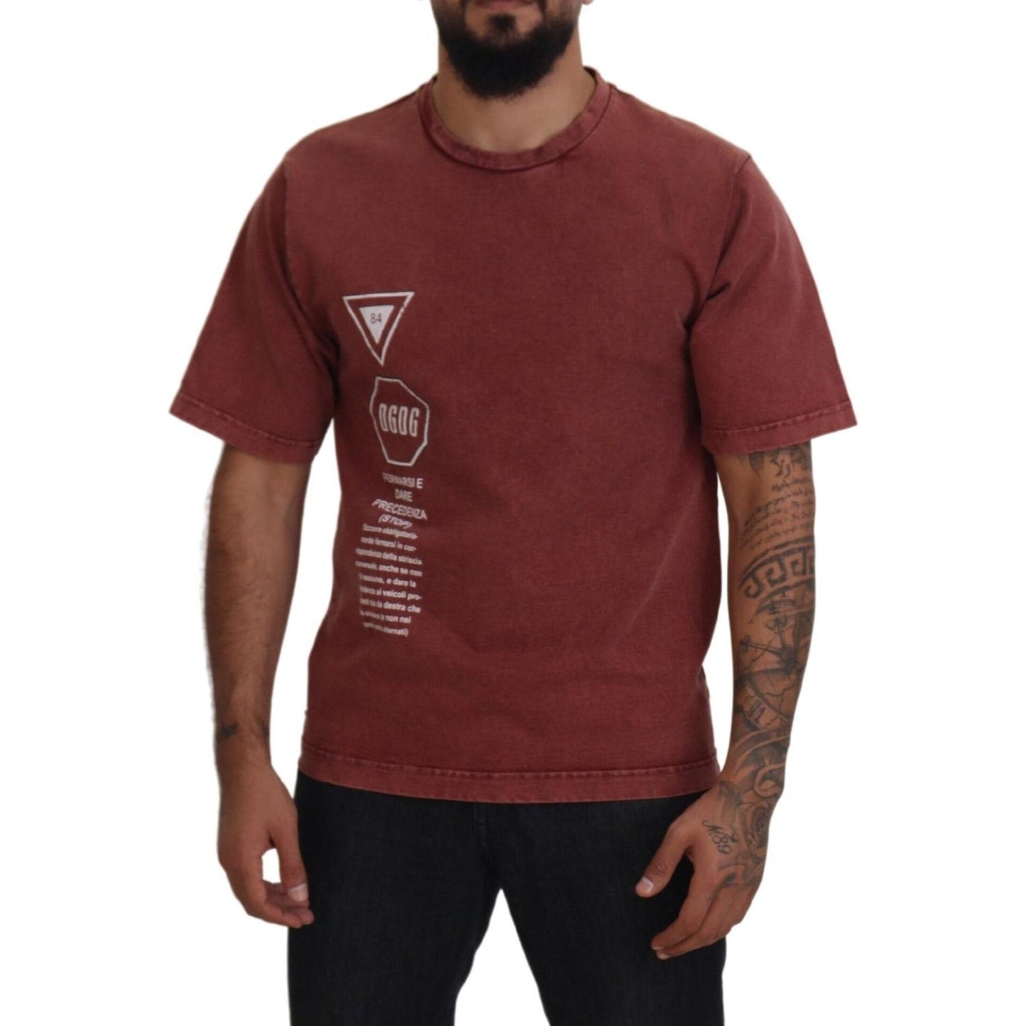 Dolce & Gabbana Elegant Maroon Printed Cotton Tee Dolce & Gabbana