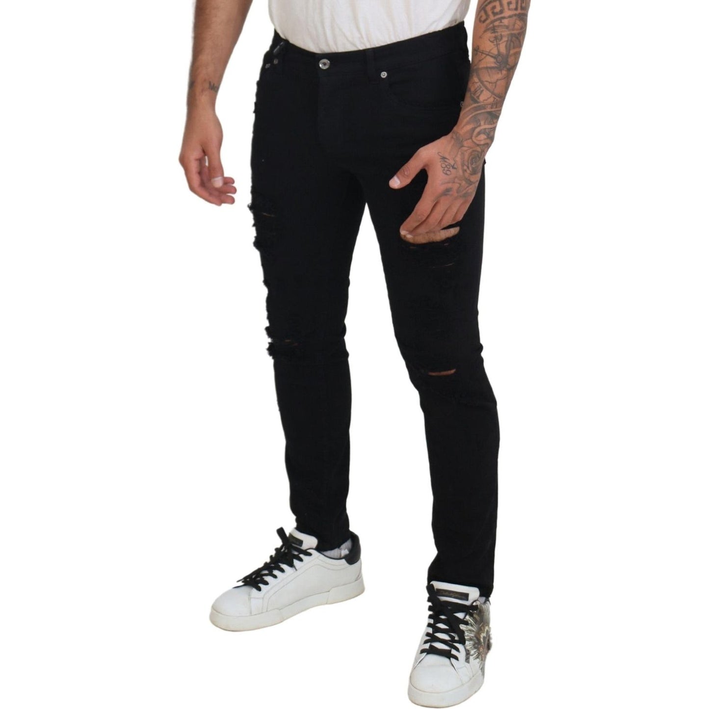 Dolce & Gabbana Svelte Black Tattered Slim Fit Denim Dolce & Gabbana