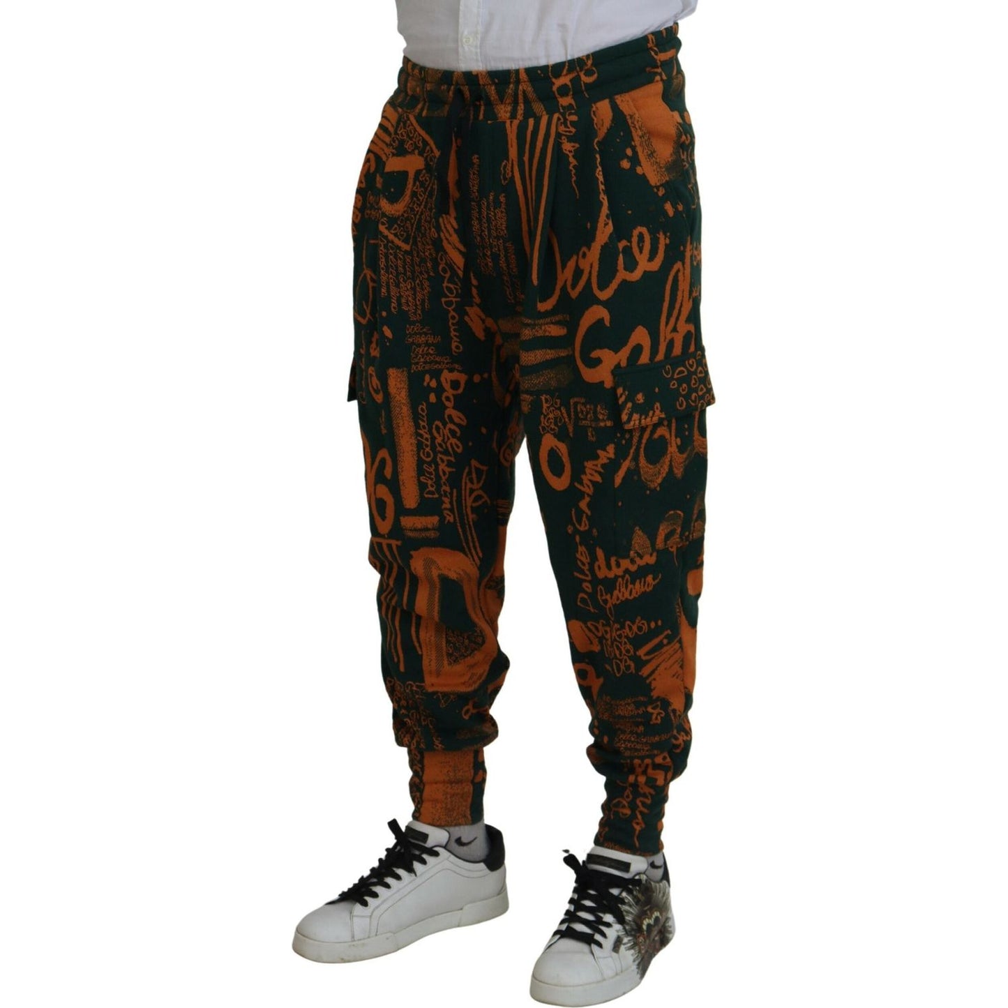 Dolce & Gabbana Multicolor Logo Print Silk Cargo Jogger Pants