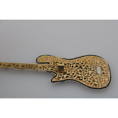 Dolce & Gabbana Gold Brass Beaded Guitar Pin Accessory Brooch
