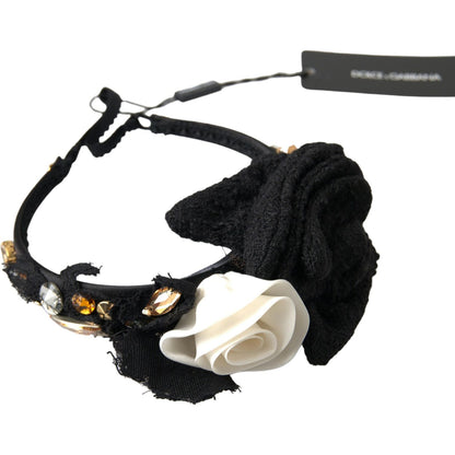 Dolce & Gabbana Diadem Headband Tiara White Rose Crystal Hair Gold