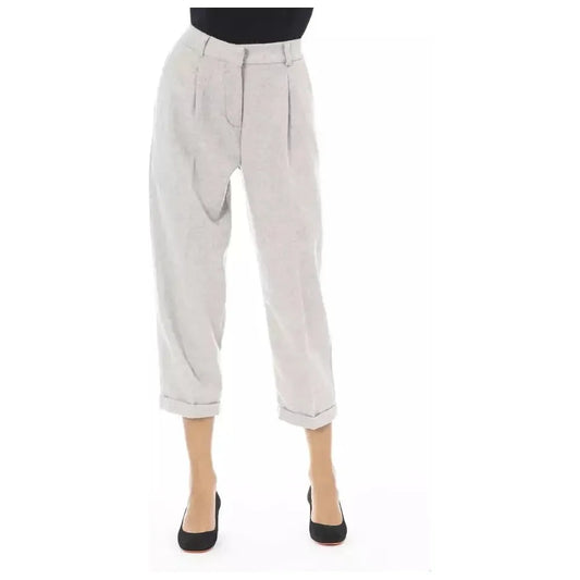 Alpha Studio Gray Wool Women Pant Alpha Studio