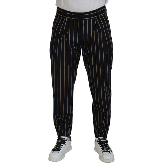 Dolce & Gabbana Black Beige Striped Cotton Stretch Pants