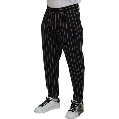 Dolce & Gabbana Black Beige Striped Cotton Stretch Pants