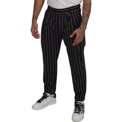 Dolce & Gabbana Black Beige Striped Cotton Stretch Pants