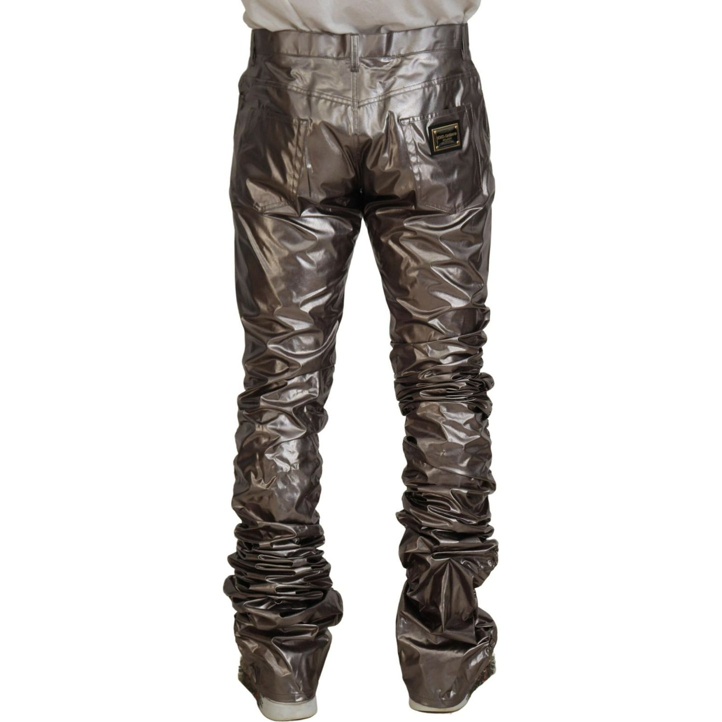 Dolce & Gabbana Silver Metallic Nylon Stretch Pants